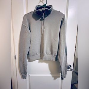 Green Cropped Quarter Zip Sweatshirt